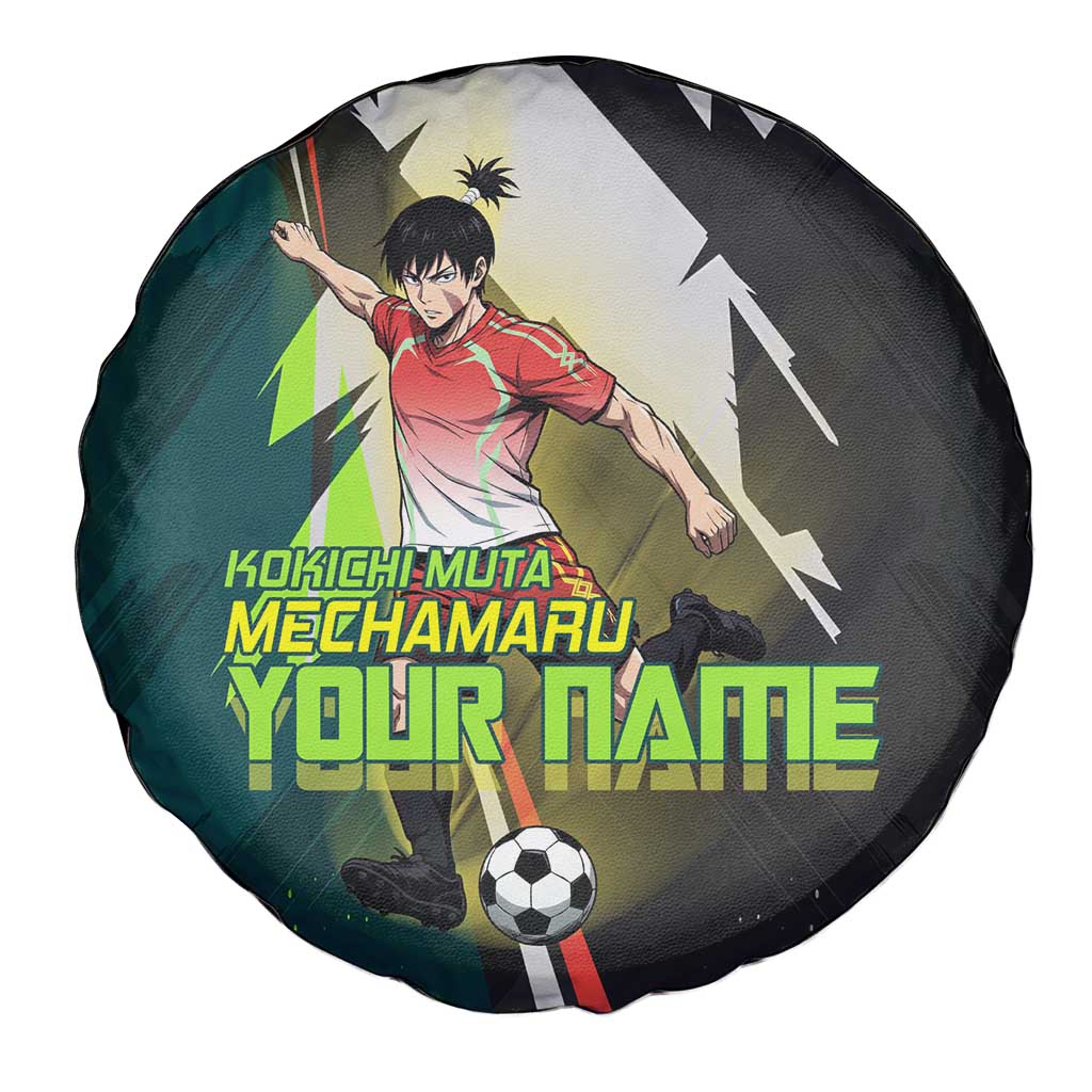 Personalized Kokichi Muta Jujutsu Kaisen Spare Tire Cover Anime Soccer Theme Red Uniform Dynamic Kick Design