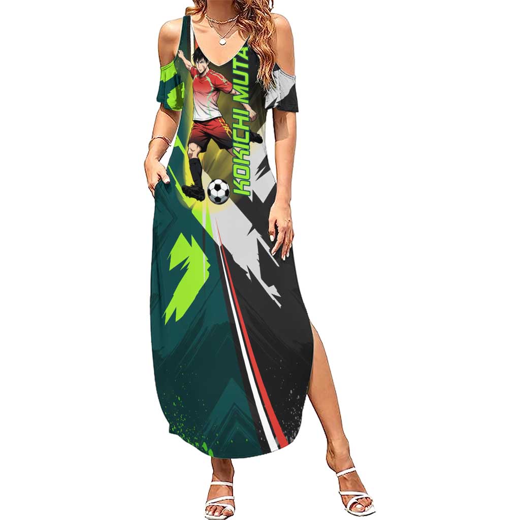 Personalized Kokichi Muta Jujutsu Kaisen Summer Maxi Dress Anime Soccer Theme Red Uniform Dynamic Kick Design