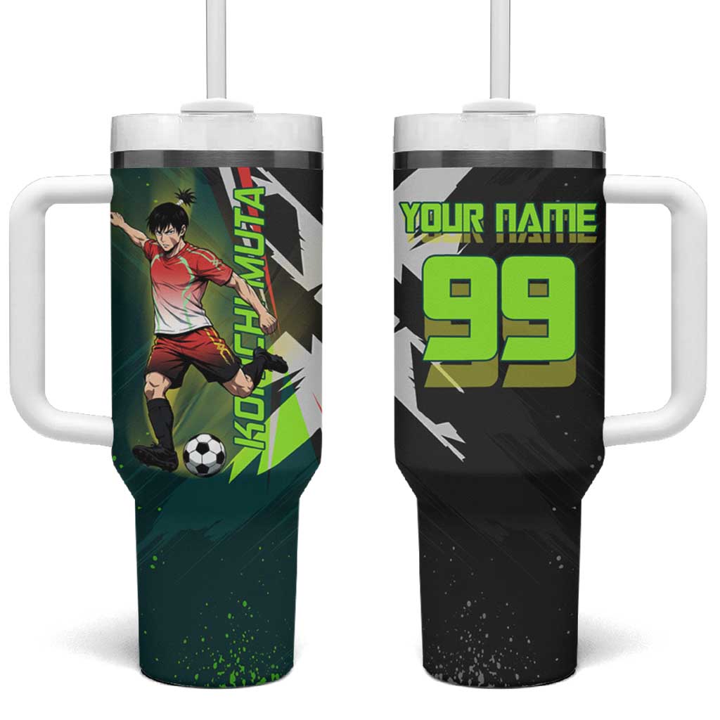 Personalized Kokichi Muta Jujutsu Kaisen Tumbler With Handle Anime Soccer Theme Red Uniform Dynamic Kick Design