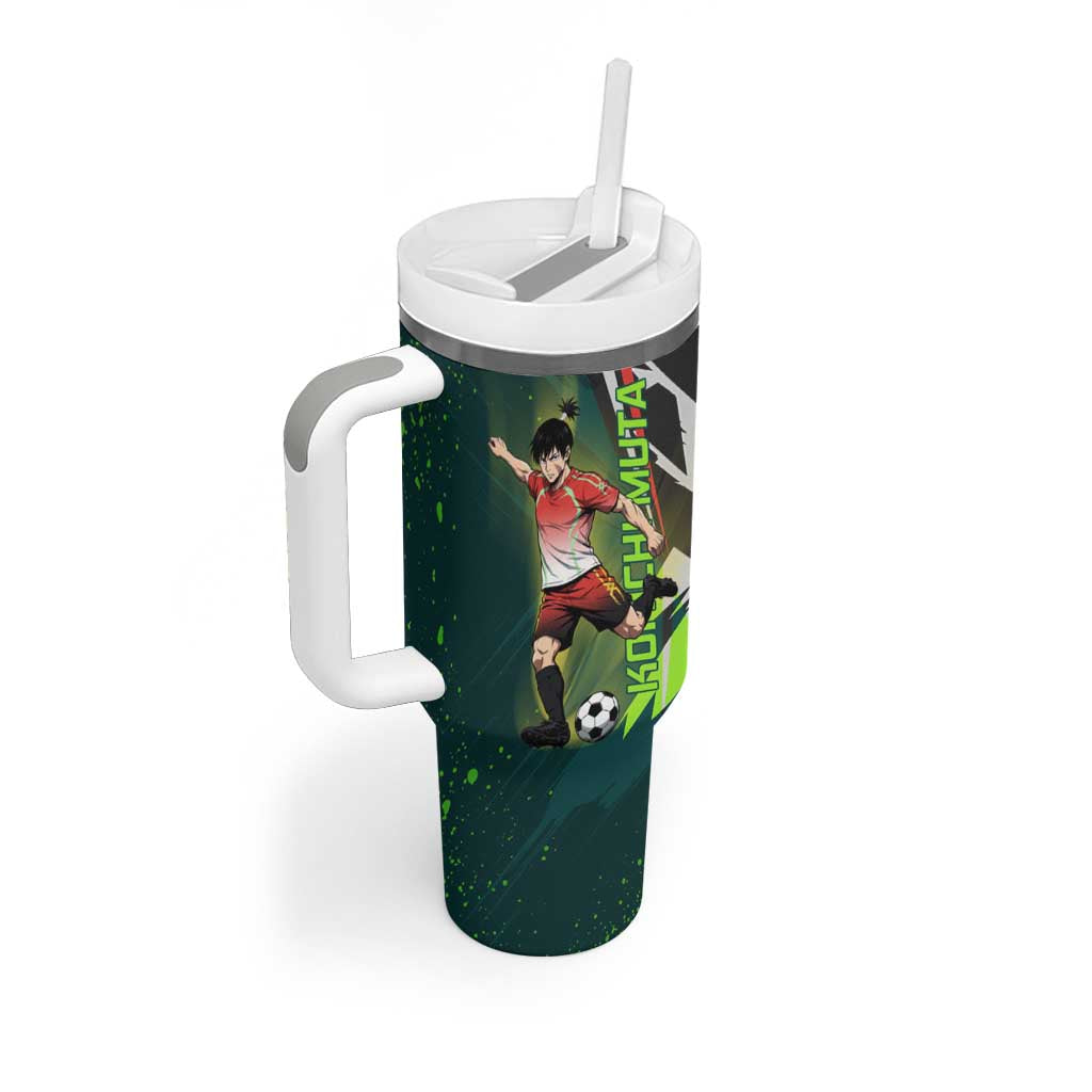 Personalized Kokichi Muta Jujutsu Kaisen Tumbler With Handle Anime Soccer Theme Red Uniform Dynamic Kick Design