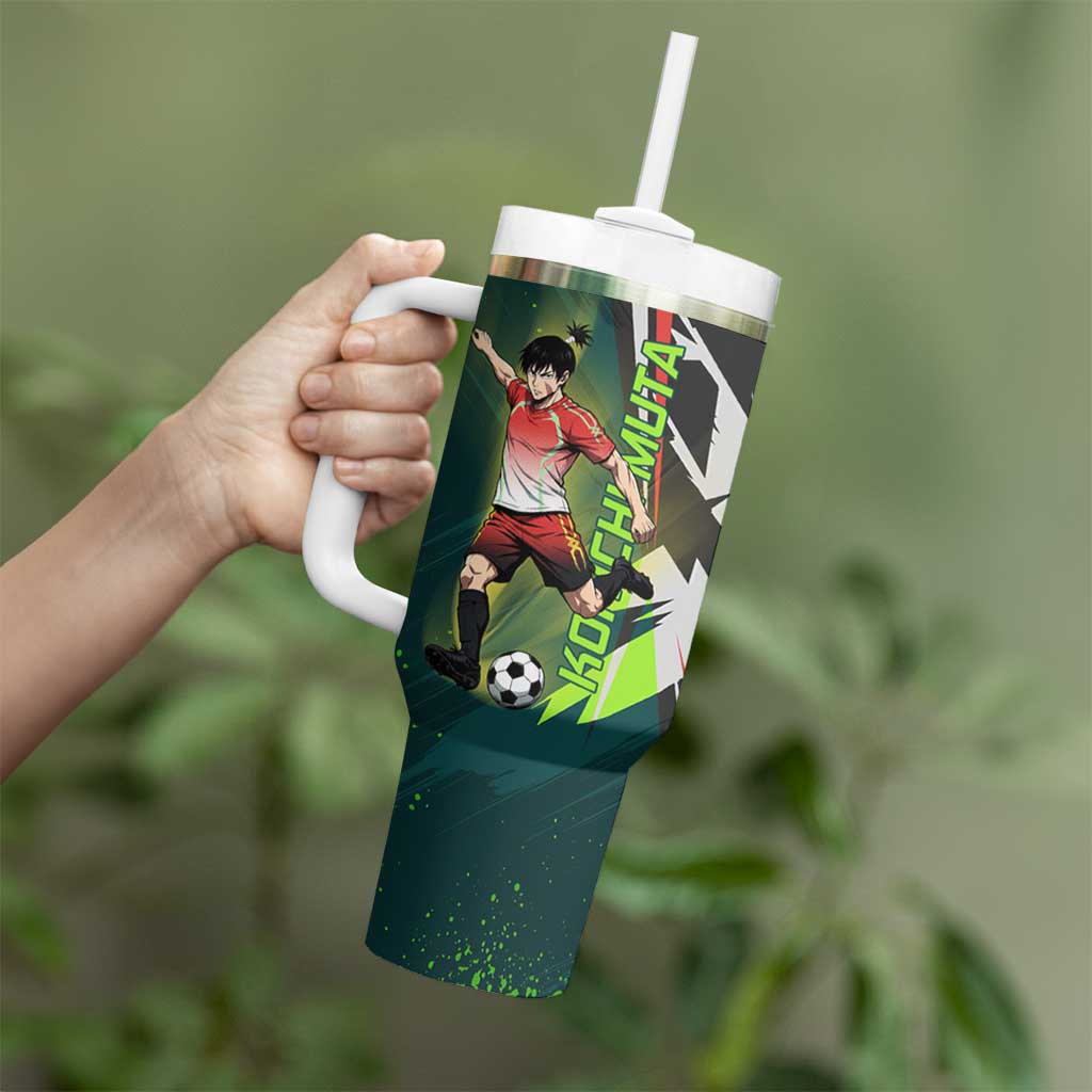 Personalized Kokichi Muta Jujutsu Kaisen Tumbler With Handle Anime Soccer Theme Red Uniform Dynamic Kick Design