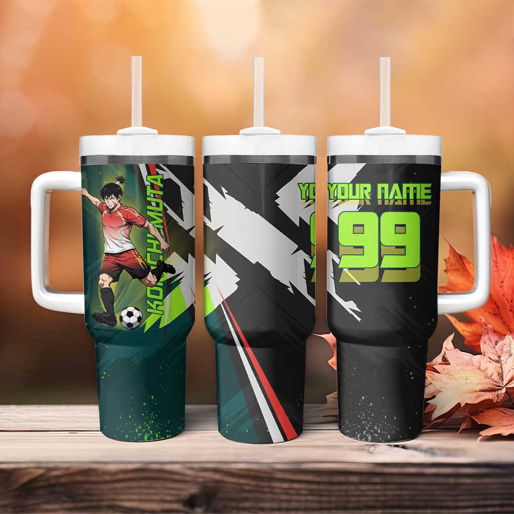 Personalized Kokichi Muta Jujutsu Kaisen Tumbler With Handle Anime Soccer Theme Red Uniform Dynamic Kick Design