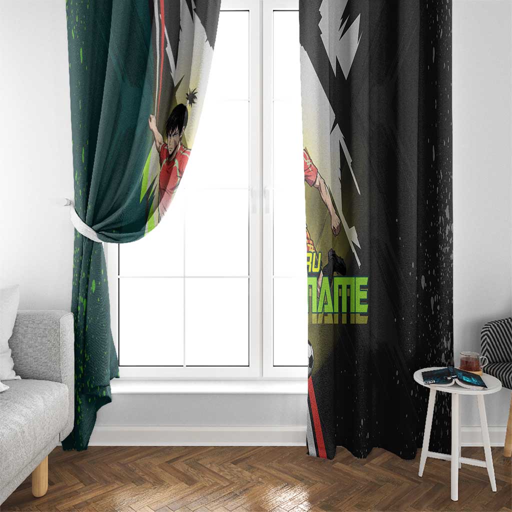 Personalized Kokichi Muta Jujutsu Kaisen Window Curtain Anime Soccer Theme Red Uniform Dynamic Kick Design