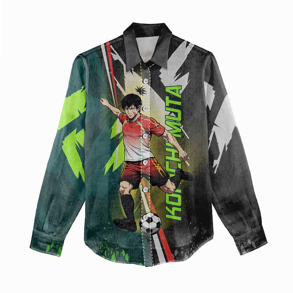 Personalized Kokichi Muta Jujutsu Kaisen Women Casual Shirt Anime Soccer Theme Red Uniform Dynamic Kick Design