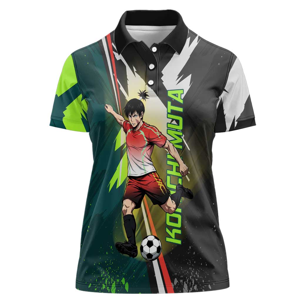 Personalized Kokichi Muta Jujutsu Kaisen Women Polo Shirt Anime Soccer Theme Red Uniform Dynamic Kick Design