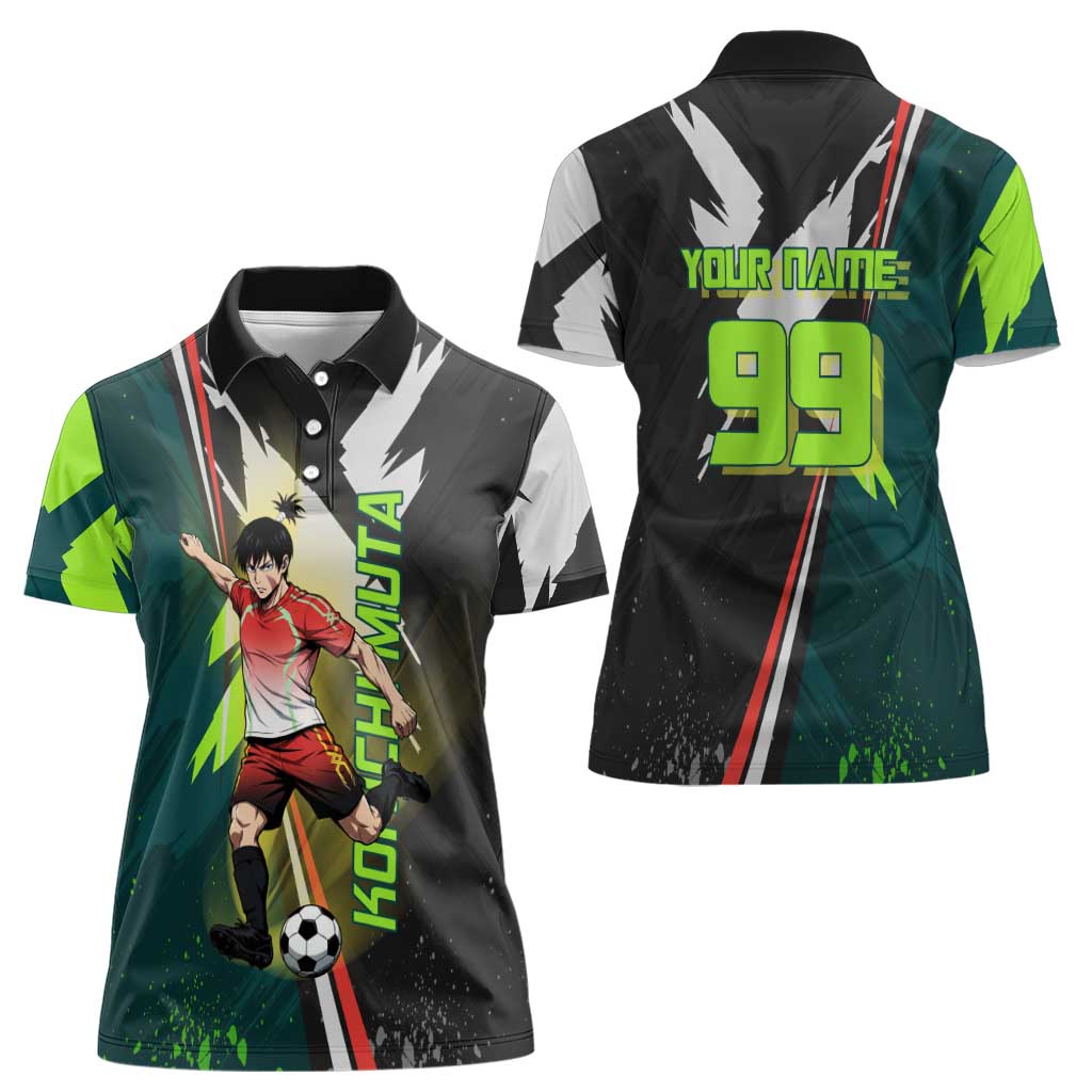 Personalized Kokichi Muta Jujutsu Kaisen Women Polo Shirt Anime Soccer Theme Red Uniform Dynamic Kick Design