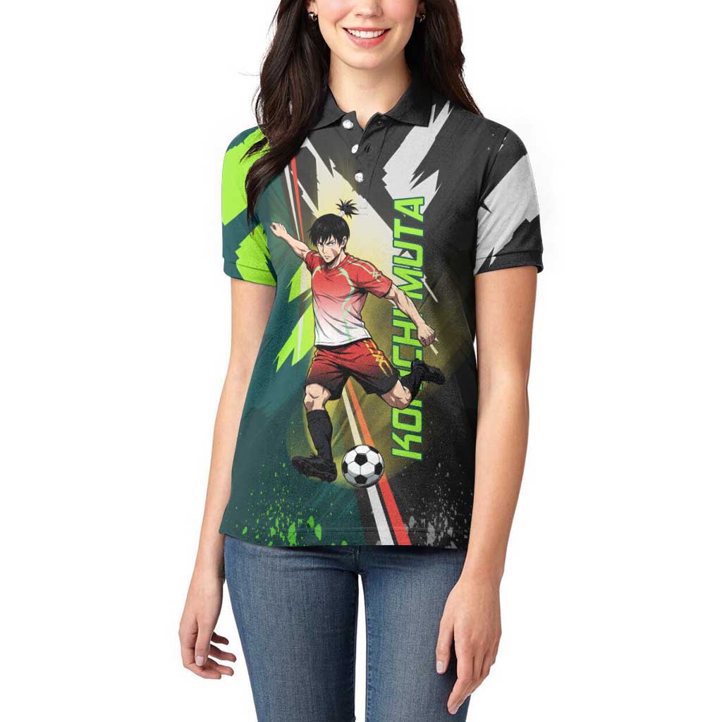 Personalized Kokichi Muta Jujutsu Kaisen Women Polo Shirt Anime Soccer Theme Red Uniform Dynamic Kick Design