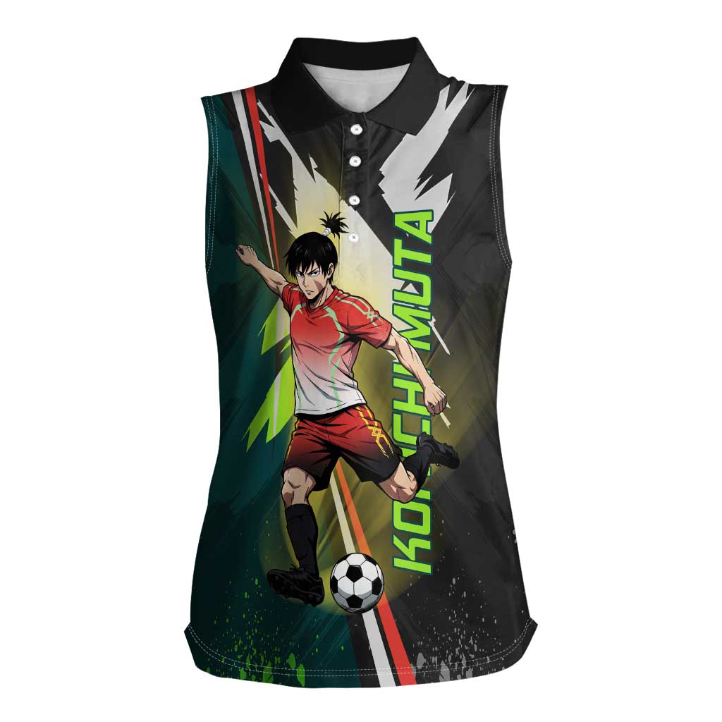 Personalized Kokichi Muta Jujutsu Kaisen Women Sleeveless Polo Shirt Anime Soccer Theme Red Uniform Dynamic Kick Design