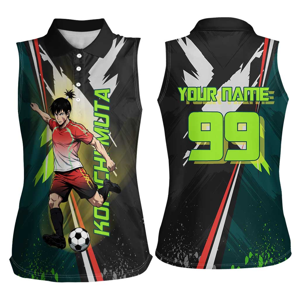 Personalized Kokichi Muta Jujutsu Kaisen Women Sleeveless Polo Shirt Anime Soccer Theme Red Uniform Dynamic Kick Design