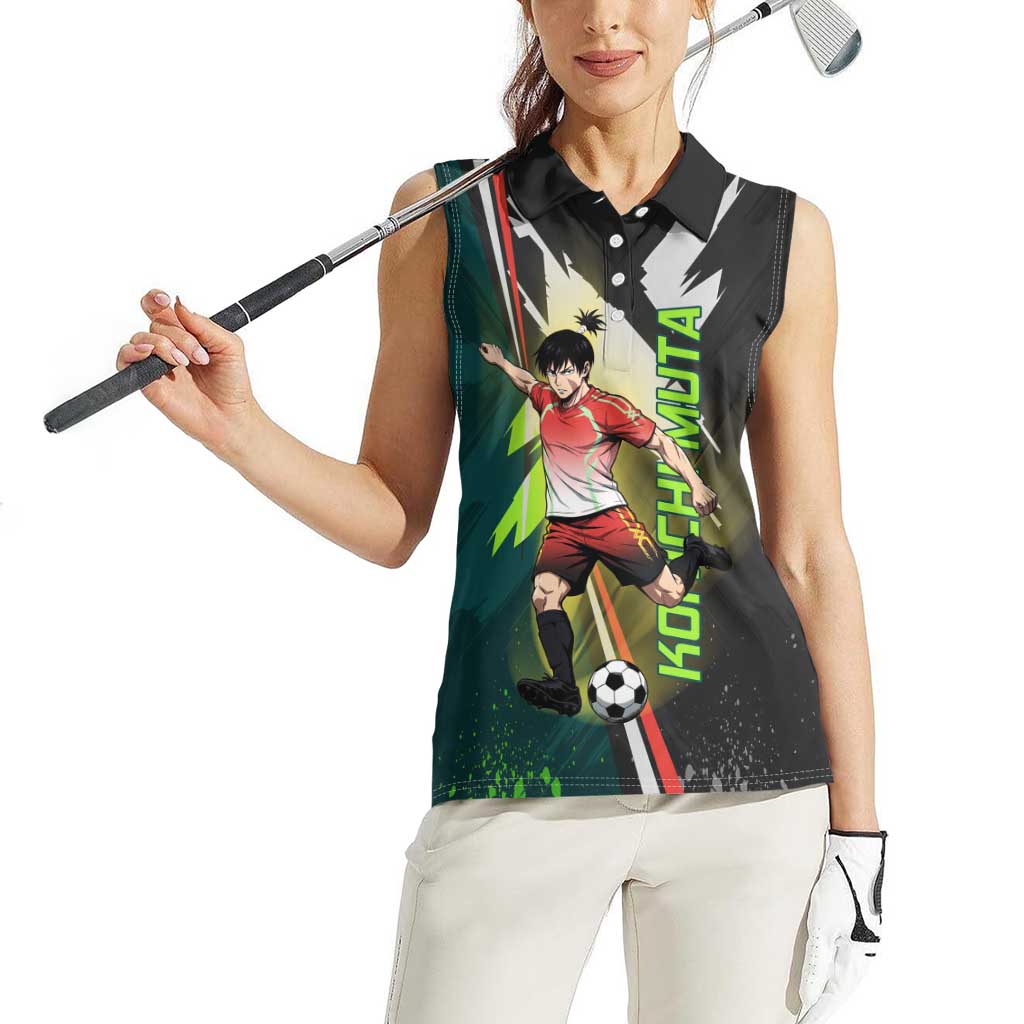 Personalized Kokichi Muta Jujutsu Kaisen Women Sleeveless Polo Shirt Anime Soccer Theme Red Uniform Dynamic Kick Design