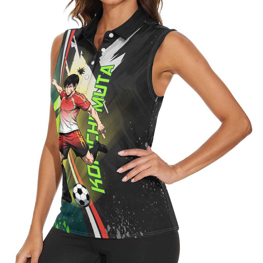 Personalized Kokichi Muta Jujutsu Kaisen Women Sleeveless Polo Shirt Anime Soccer Theme Red Uniform Dynamic Kick Design