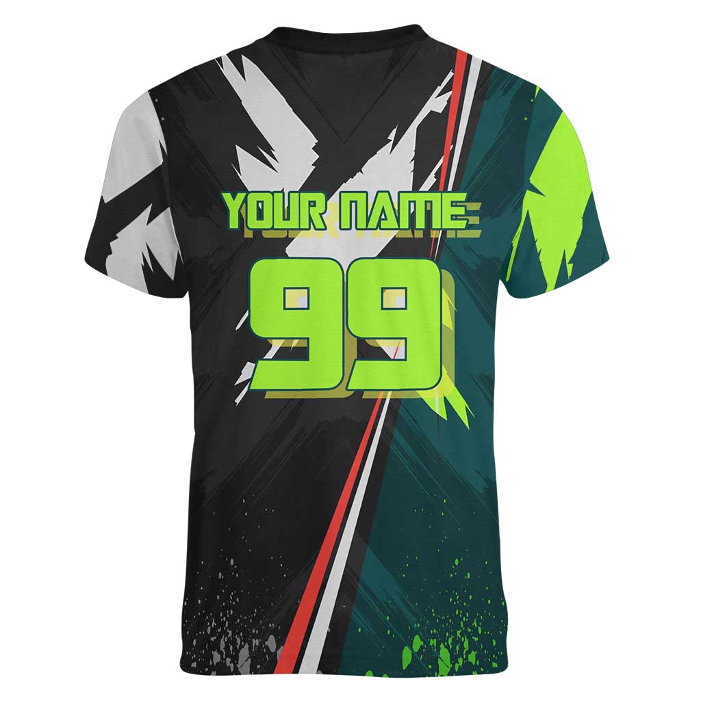 Personalized Kokichi Muta Jujutsu Kaisen Women V-Neck T-Shirt Anime Soccer Theme Red Uniform Dynamic Kick Design