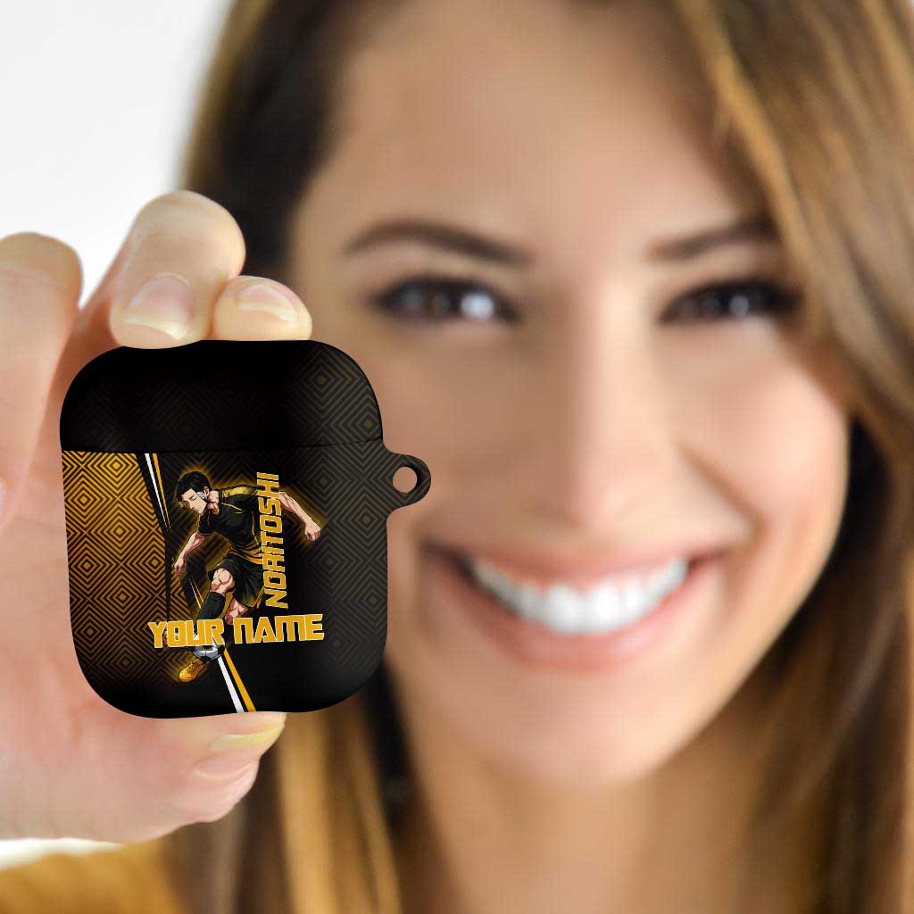 Personalized Noritoshi Kamo Jujutsu Kaisen AirPods Case Anime Soccer Theme with Yellow Geometric Design