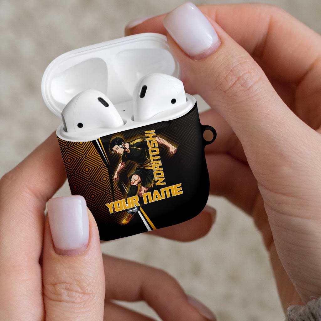 Personalized Noritoshi Kamo Jujutsu Kaisen AirPods Case Anime Soccer Theme with Yellow Geometric Design