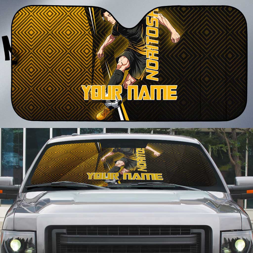 Personalized Noritoshi Kamo Jujutsu Kaisen Auto Sun Shade Anime Soccer Theme with Yellow Geometric Design