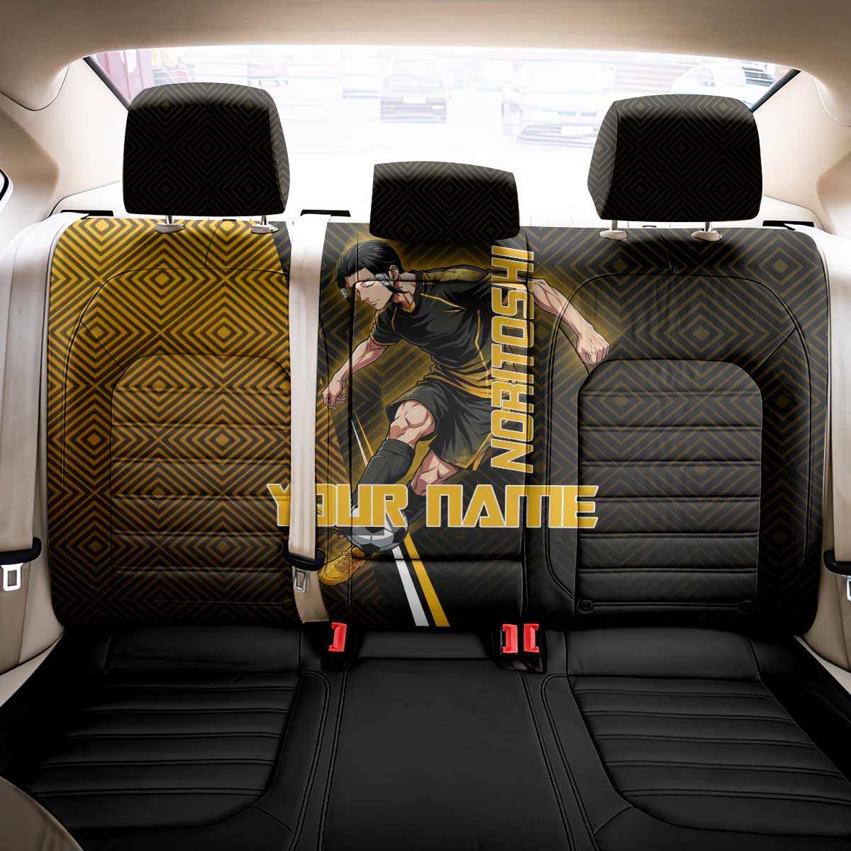 Personalized Noritoshi Kamo Jujutsu Kaisen Back Car Seat Cover Anime Soccer Theme with Yellow Geometric Design