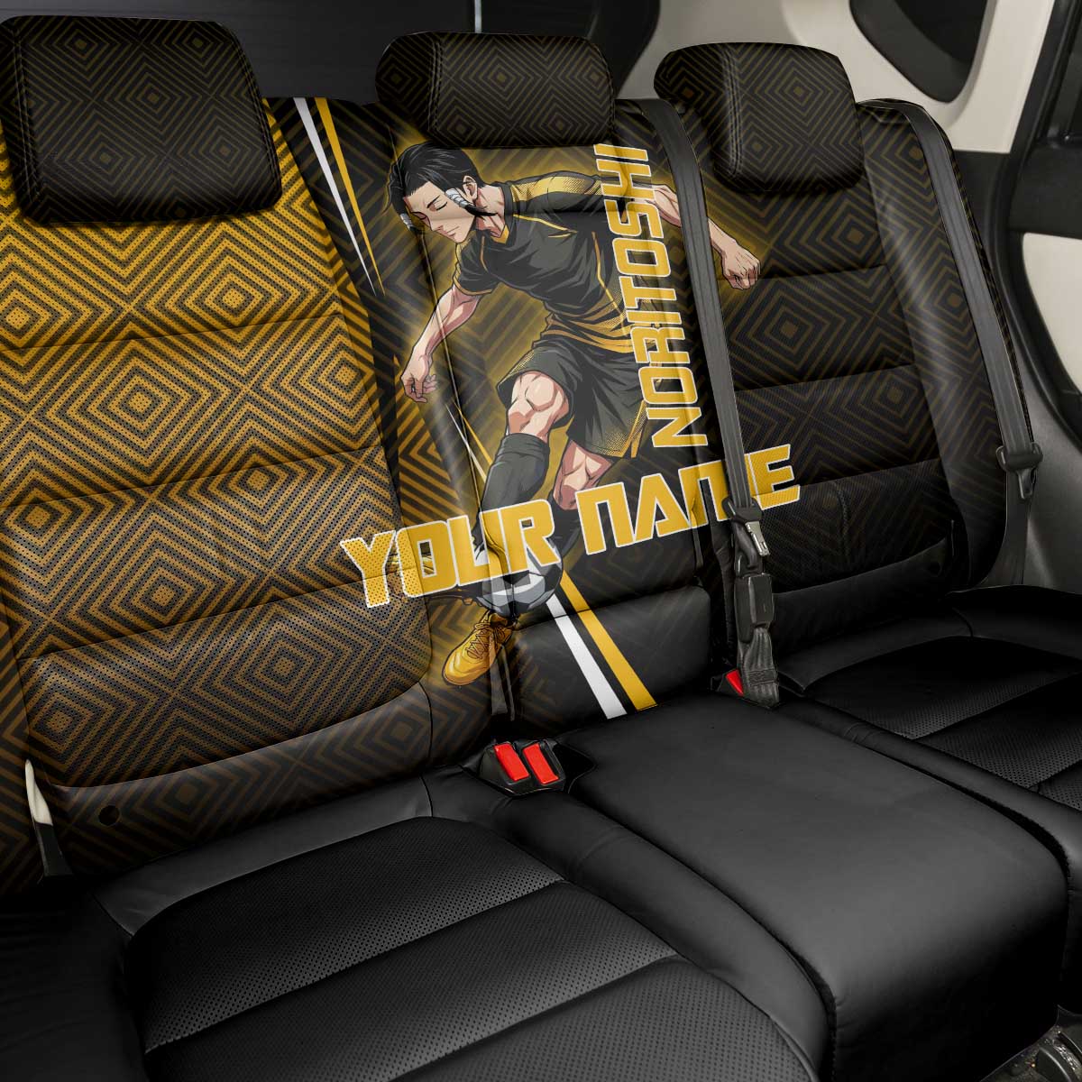 Personalized Noritoshi Kamo Jujutsu Kaisen Back Car Seat Cover Anime Soccer Theme with Yellow Geometric Design