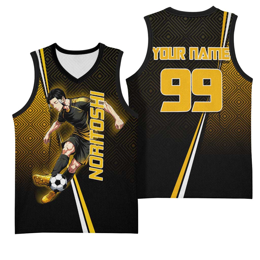 Personalized Noritoshi Kamo Jujutsu Kaisen Basketball Jersey Anime Soccer Theme with Yellow Geometric Design