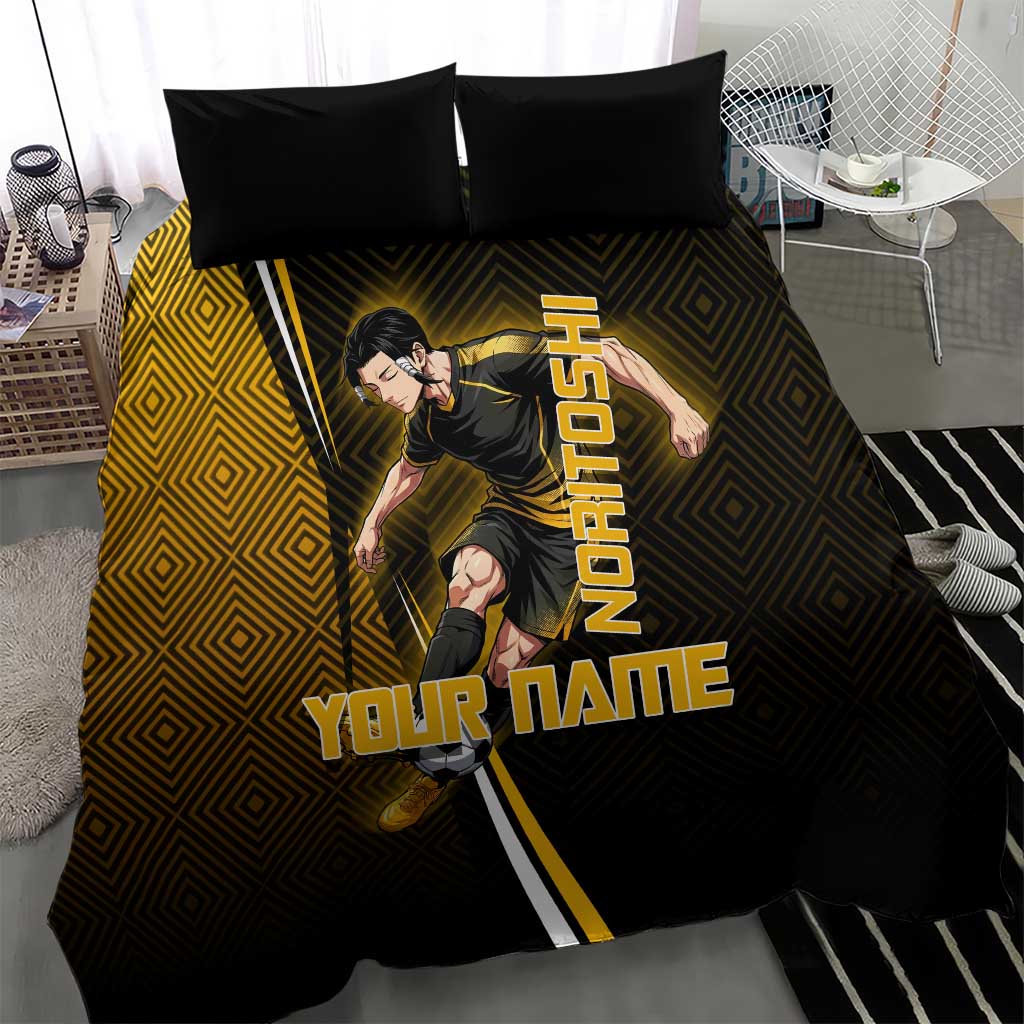 Personalized Noritoshi Kamo Jujutsu Kaisen Bedding Set Anime Soccer Theme with Yellow Geometric Design