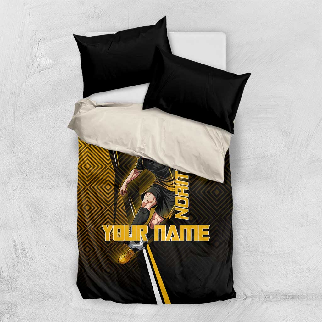 Personalized Noritoshi Kamo Jujutsu Kaisen Bedding Set Anime Soccer Theme with Yellow Geometric Design