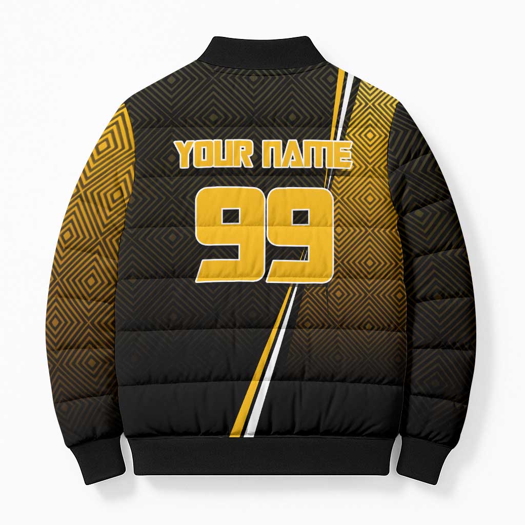 Personalized Noritoshi Kamo Jujutsu Kaisen Bomber Puffer Jacket Anime Soccer Theme with Yellow Geometric Design