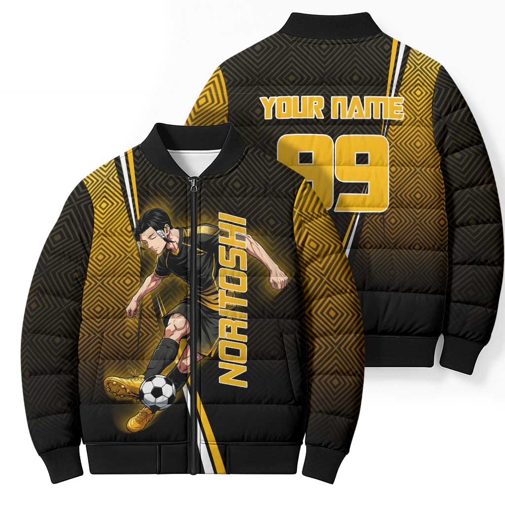 Personalized Noritoshi Kamo Jujutsu Kaisen Bomber Puffer Jacket Anime Soccer Theme with Yellow Geometric Design