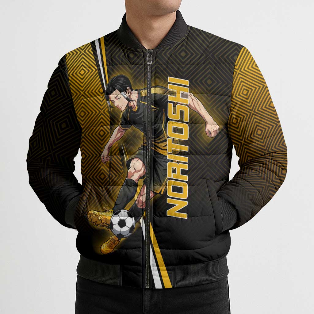 Personalized Noritoshi Kamo Jujutsu Kaisen Bomber Puffer Jacket Anime Soccer Theme with Yellow Geometric Design