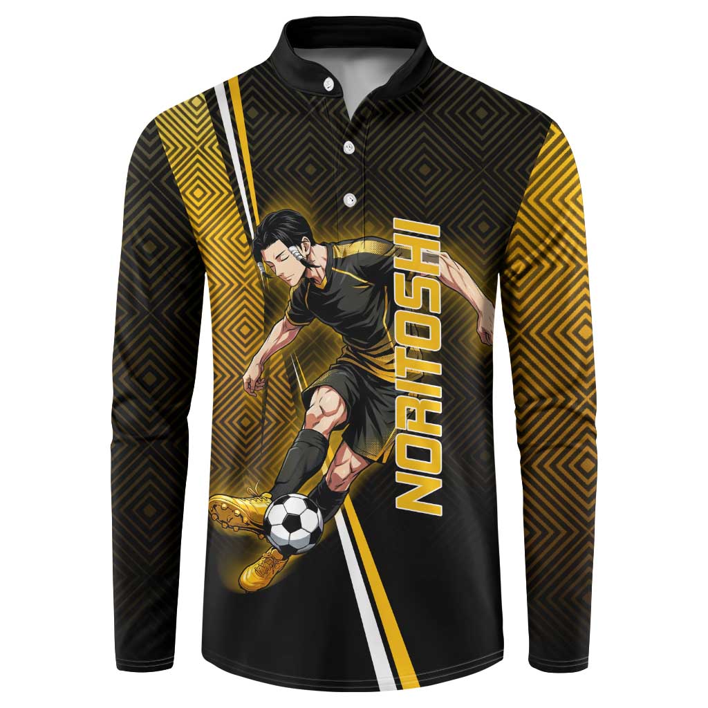 Personalized Noritoshi Kamo Jujutsu Kaisen Button Sweatshirt Anime Soccer Theme with Yellow Geometric Design