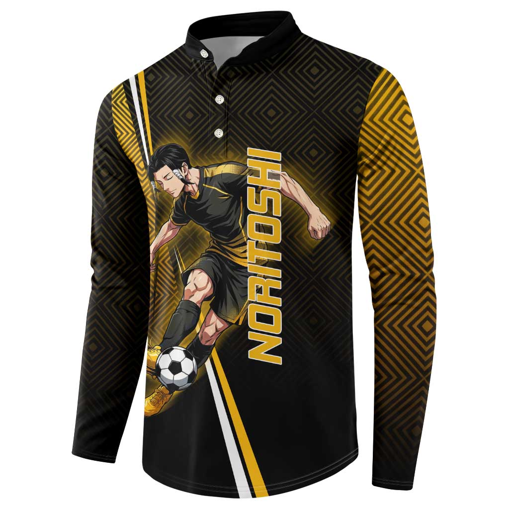 Personalized Noritoshi Kamo Jujutsu Kaisen Button Sweatshirt Anime Soccer Theme with Yellow Geometric Design