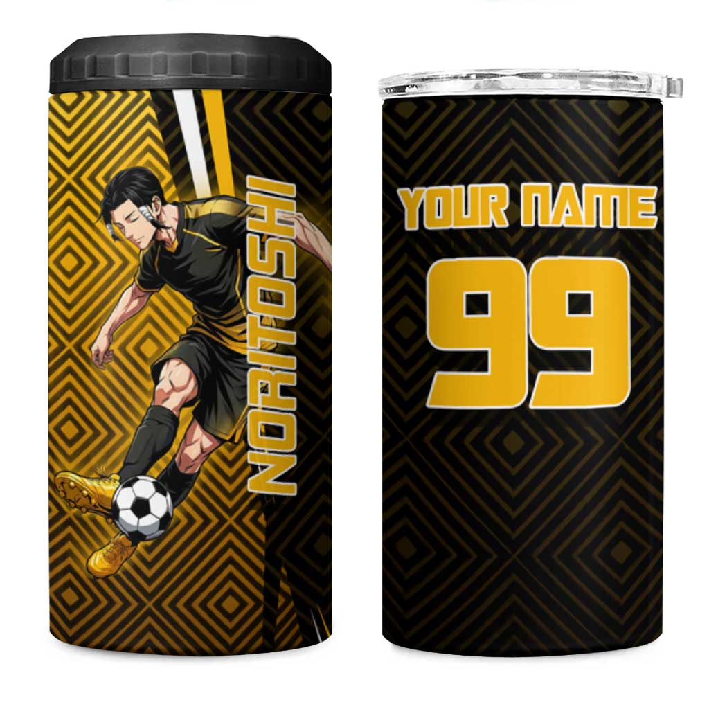 Personalized Noritoshi Kamo Jujutsu Kaisen 4 in 1 Can Cooler Tumbler Anime Soccer Theme with Yellow Geometric Design