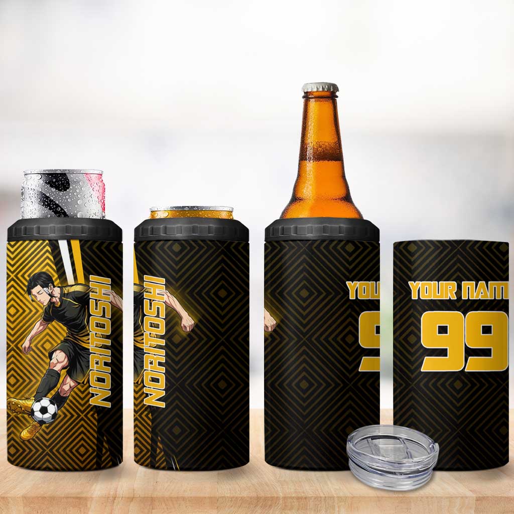 Personalized Noritoshi Kamo Jujutsu Kaisen 4 in 1 Can Cooler Tumbler Anime Soccer Theme with Yellow Geometric Design