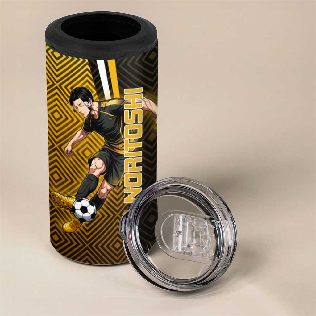Personalized Noritoshi Kamo Jujutsu Kaisen 4 in 1 Can Cooler Tumbler Anime Soccer Theme with Yellow Geometric Design