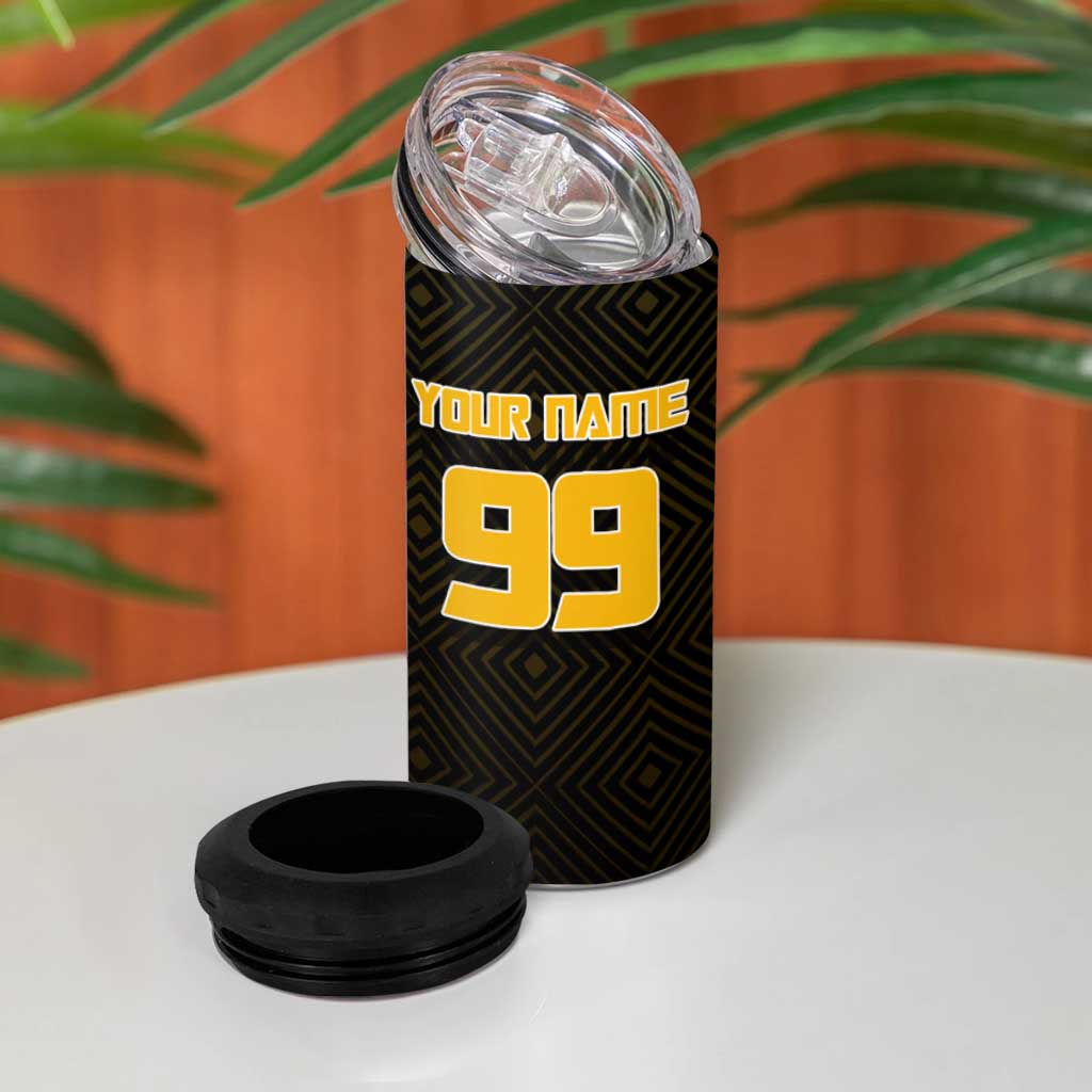 Personalized Noritoshi Kamo Jujutsu Kaisen 4 in 1 Can Cooler Tumbler Anime Soccer Theme with Yellow Geometric Design