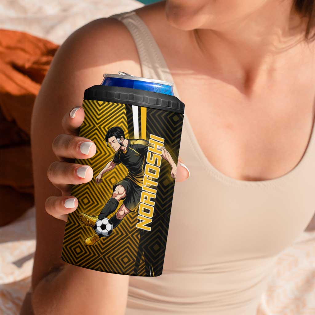 Personalized Noritoshi Kamo Jujutsu Kaisen 4 in 1 Can Cooler Tumbler Anime Soccer Theme with Yellow Geometric Design
