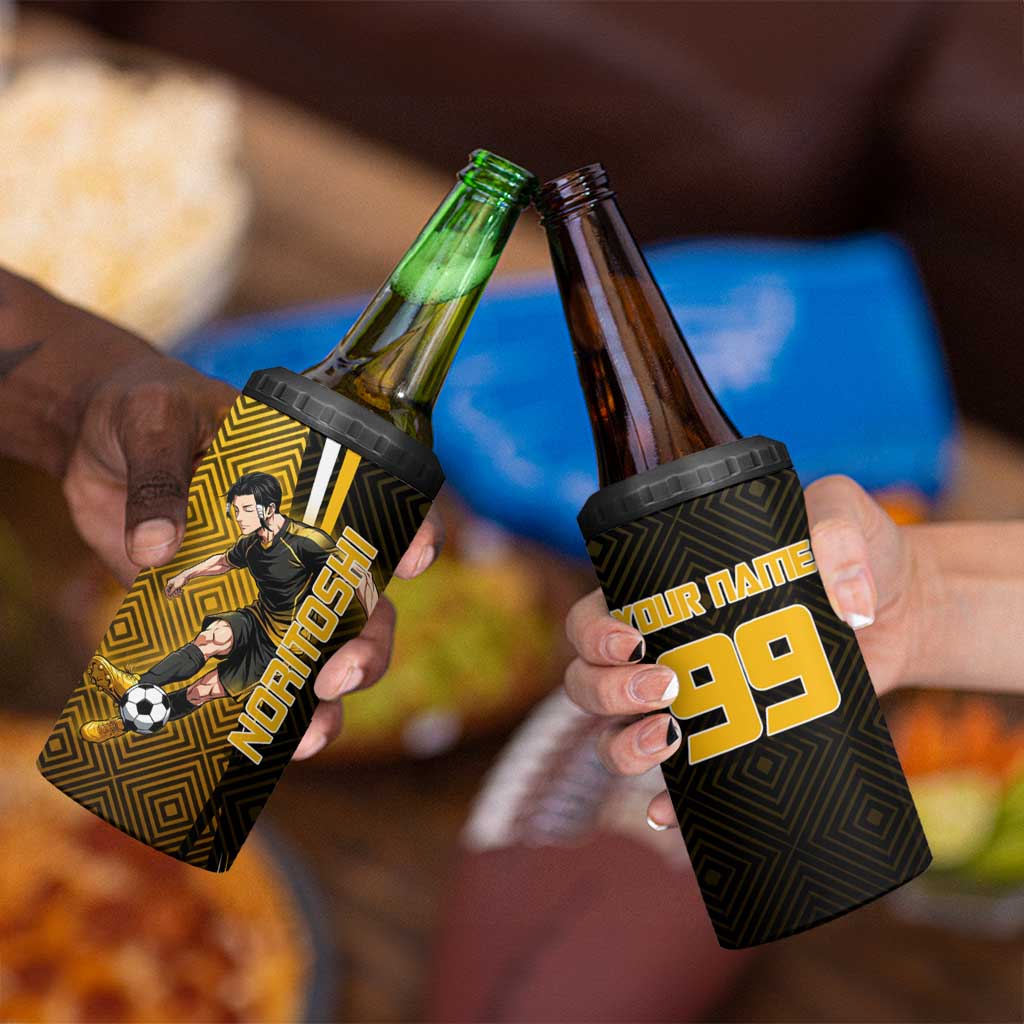 Personalized Noritoshi Kamo Jujutsu Kaisen 4 in 1 Can Cooler Tumbler Anime Soccer Theme with Yellow Geometric Design