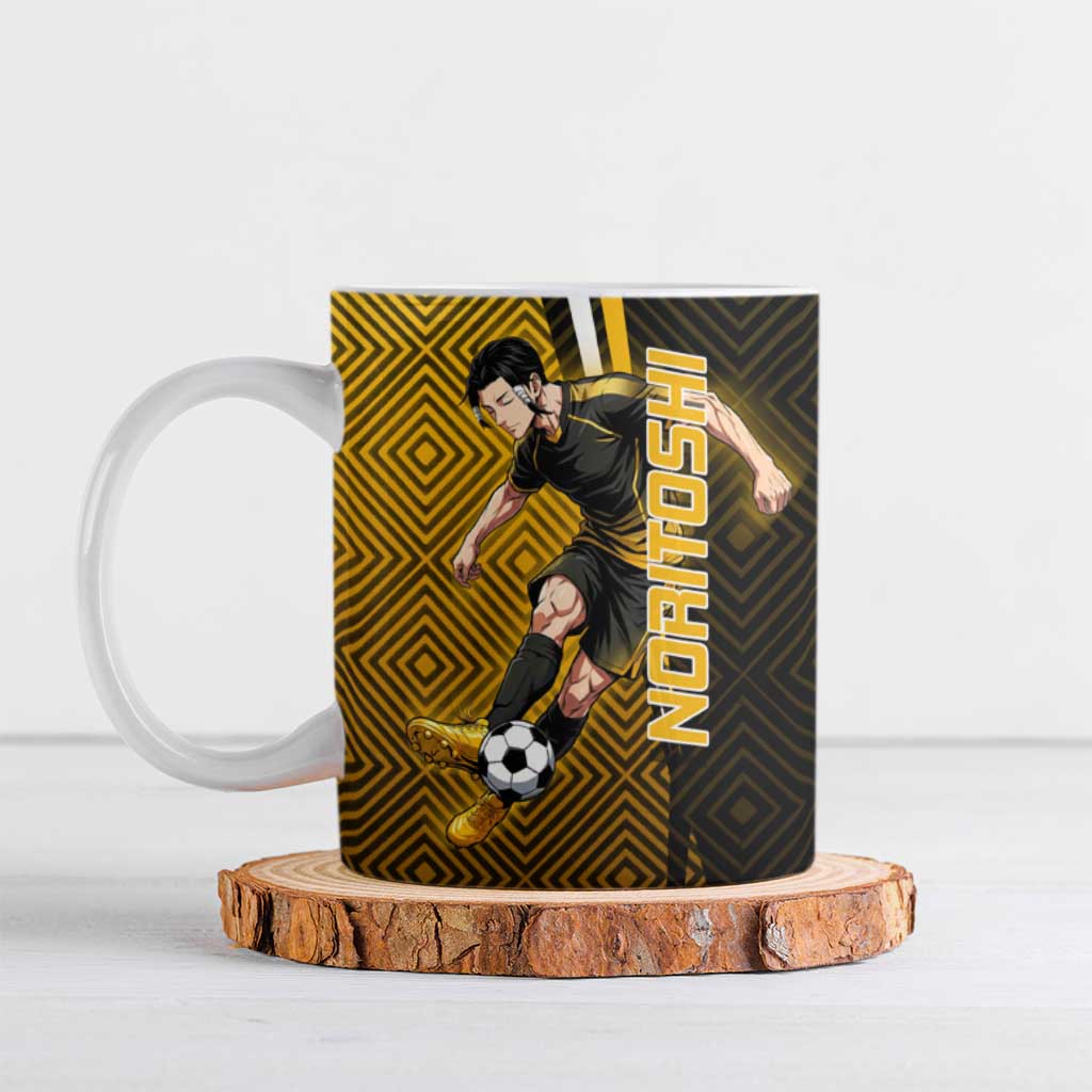 Personalized Noritoshi Kamo Jujutsu Kaisen Ceramic Mug Anime Soccer Theme with Yellow Geometric Design