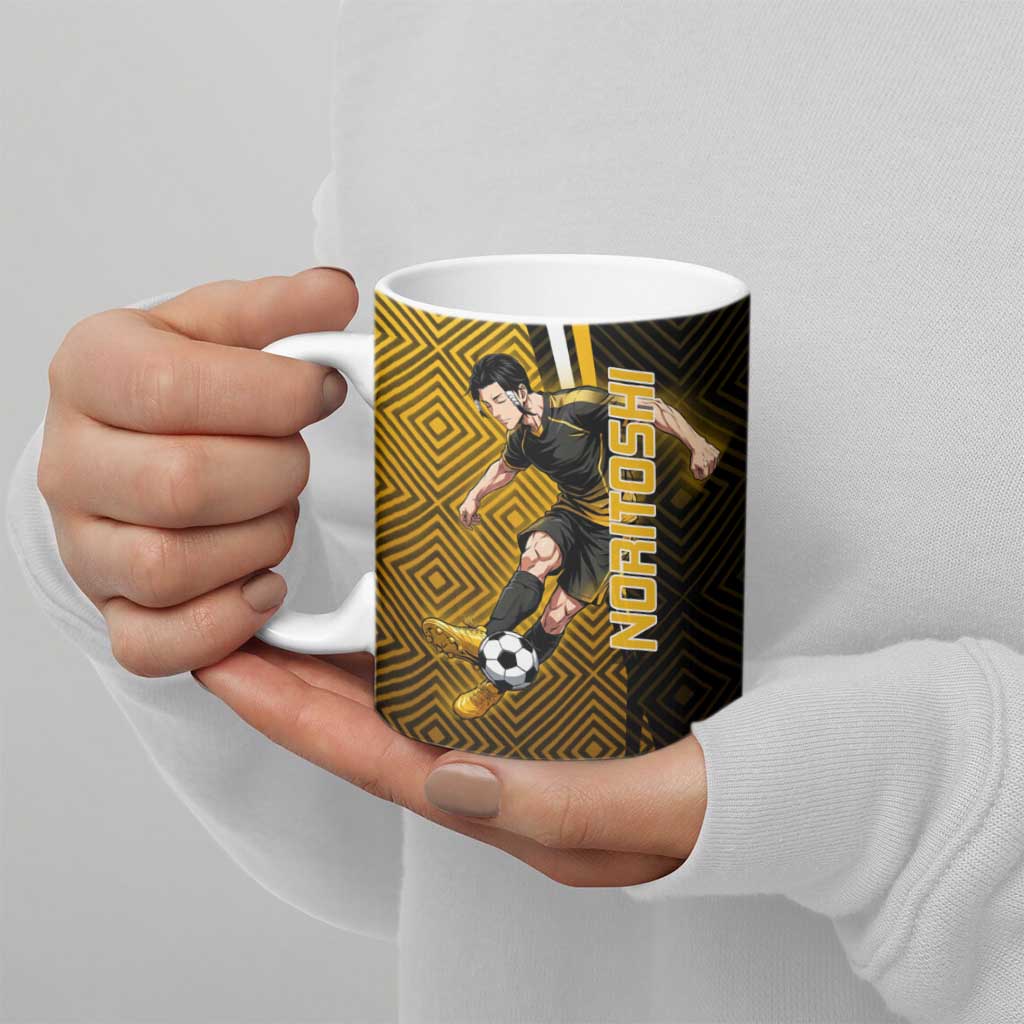 Personalized Noritoshi Kamo Jujutsu Kaisen Ceramic Mug Anime Soccer Theme with Yellow Geometric Design