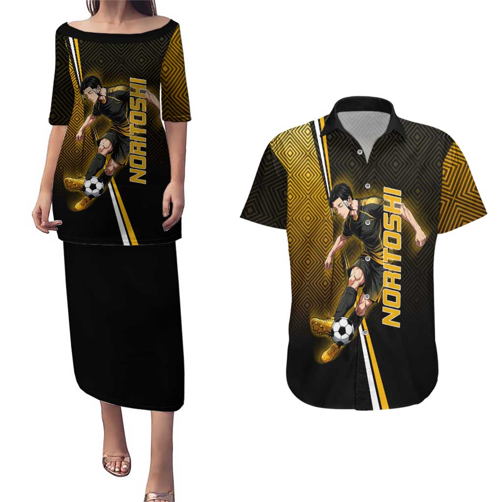 Personalized Noritoshi Kamo Jujutsu Kaisen Couples Matching Puletasi and Hawaiian Shirt Anime Soccer Theme with Yellow Geometric Design