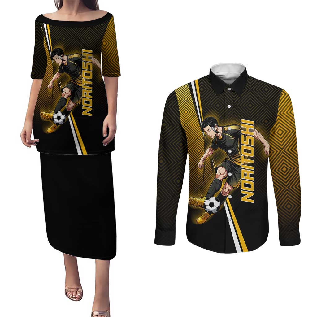Personalized Noritoshi Kamo Jujutsu Kaisen Couples Matching Puletasi and Long Sleeve Button Shirt Anime Soccer Theme with Yellow Geometric Design