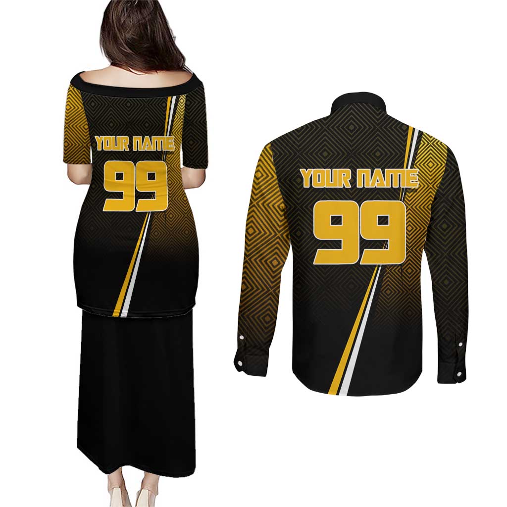 Personalized Noritoshi Kamo Jujutsu Kaisen Couples Matching Puletasi and Long Sleeve Button Shirt Anime Soccer Theme with Yellow Geometric Design
