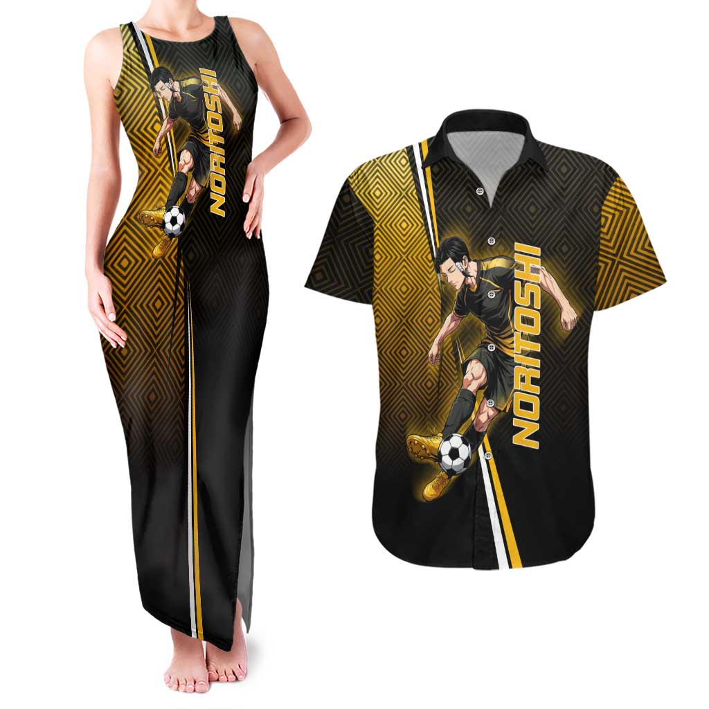 Personalized Noritoshi Kamo Jujutsu Kaisen Couples Matching Tank Maxi Dress and Hawaiian Shirt Anime Soccer Theme with Yellow Geometric Design