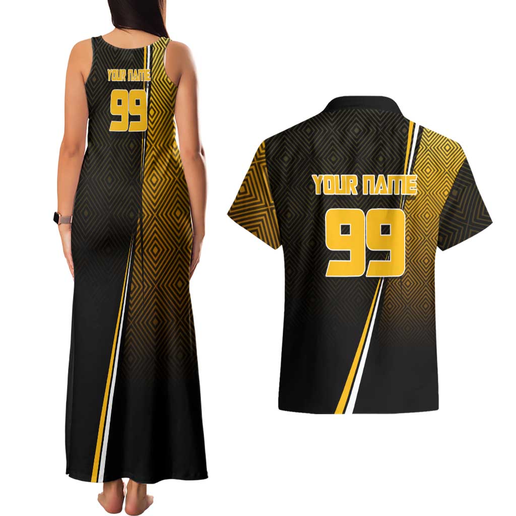 Personalized Noritoshi Kamo Jujutsu Kaisen Couples Matching Tank Maxi Dress and Hawaiian Shirt Anime Soccer Theme with Yellow Geometric Design