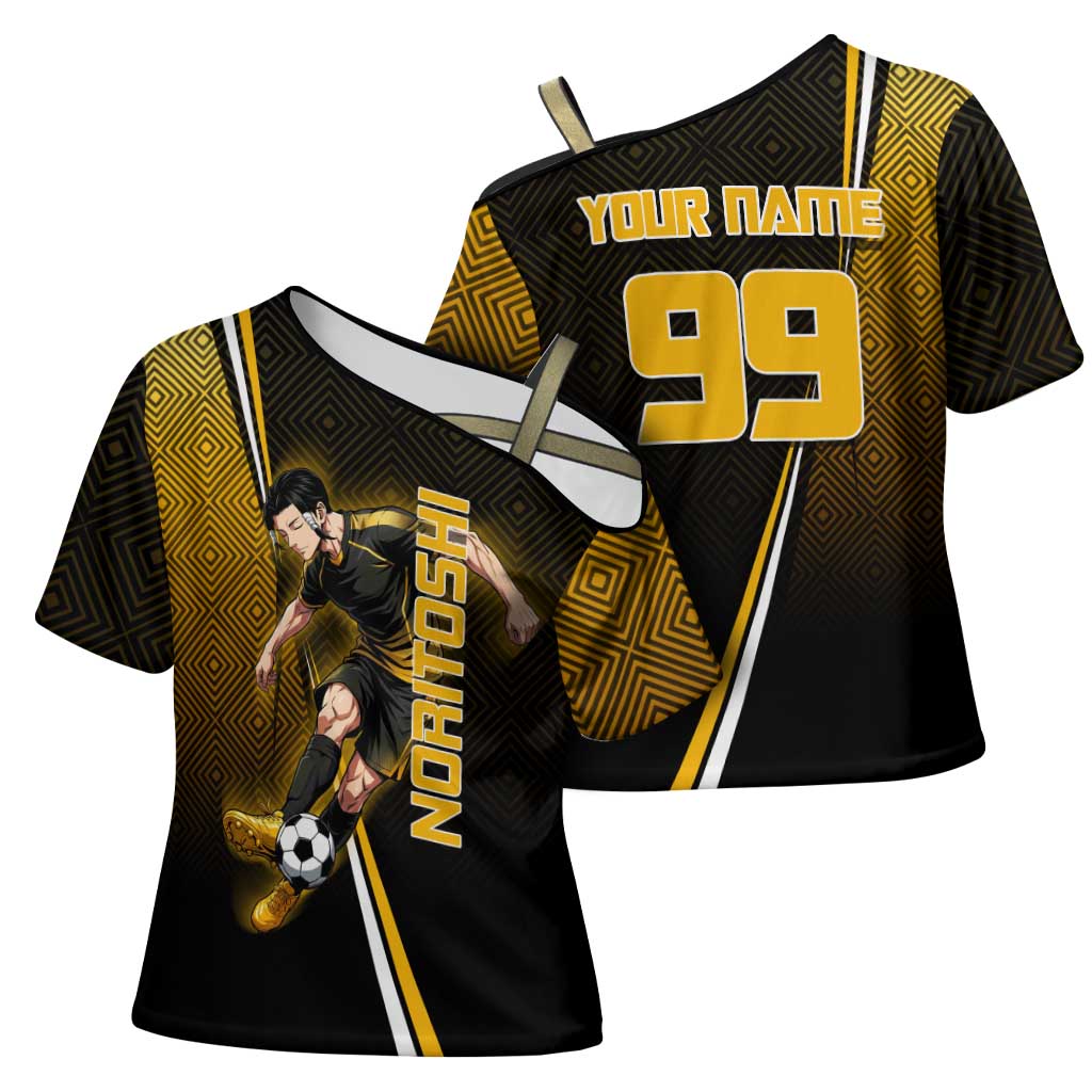 Personalized Noritoshi Kamo Jujutsu Kaisen Cross Shoulder Shirt Anime Soccer Theme with Yellow Geometric Design