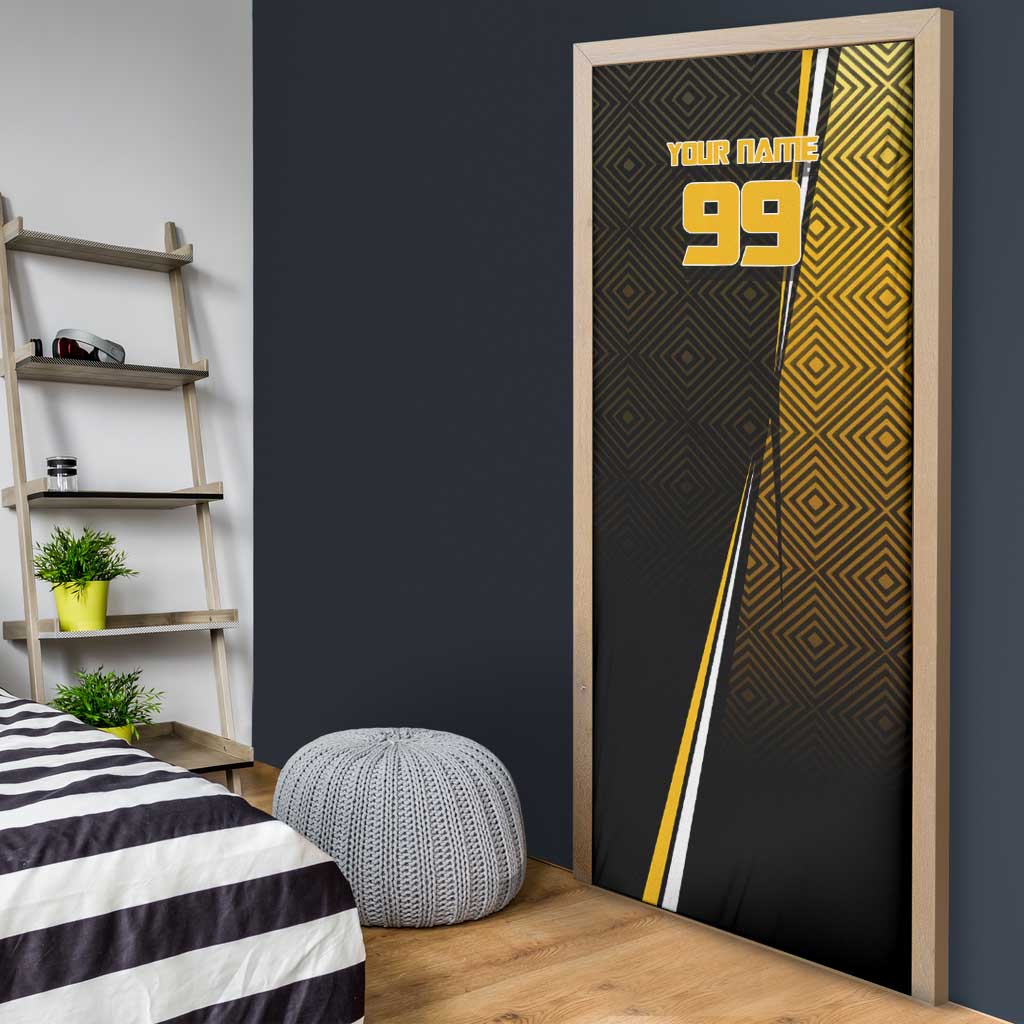 Personalized Noritoshi Kamo Jujutsu Kaisen Door Cover Anime Soccer Theme with Yellow Geometric Design