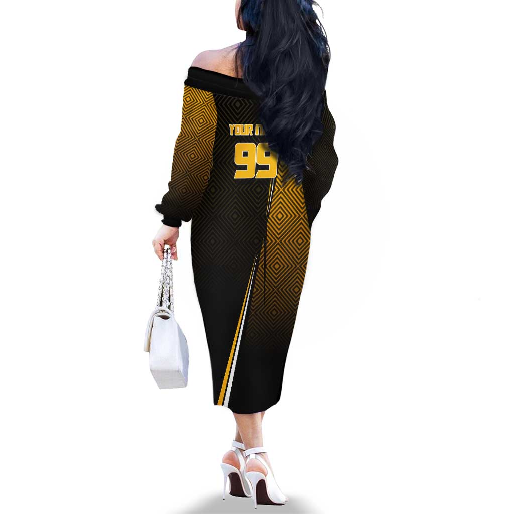 Personalized Noritoshi Kamo Jujutsu Kaisen Family Matching Off The Shoulder Long Sleeve Dress and Hawaiian Shirt Anime Soccer Theme with Yellow Geometric Design