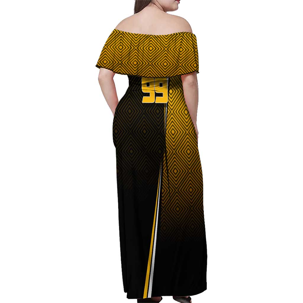 Personalized Noritoshi Kamo Jujutsu Kaisen Family Matching Off Shoulder Maxi Dress and Hawaiian Shirt Anime Soccer Theme with Yellow Geometric Design