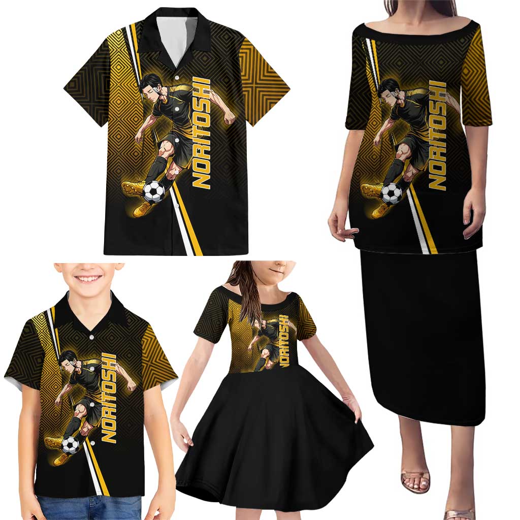Personalized Noritoshi Kamo Jujutsu Kaisen Family Matching Puletasi and Hawaiian Shirt Anime Soccer Theme with Yellow Geometric Design