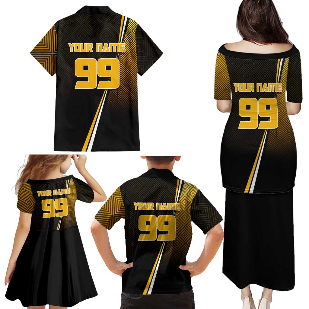 Personalized Noritoshi Kamo Jujutsu Kaisen Family Matching Puletasi and Hawaiian Shirt Anime Soccer Theme with Yellow Geometric Design