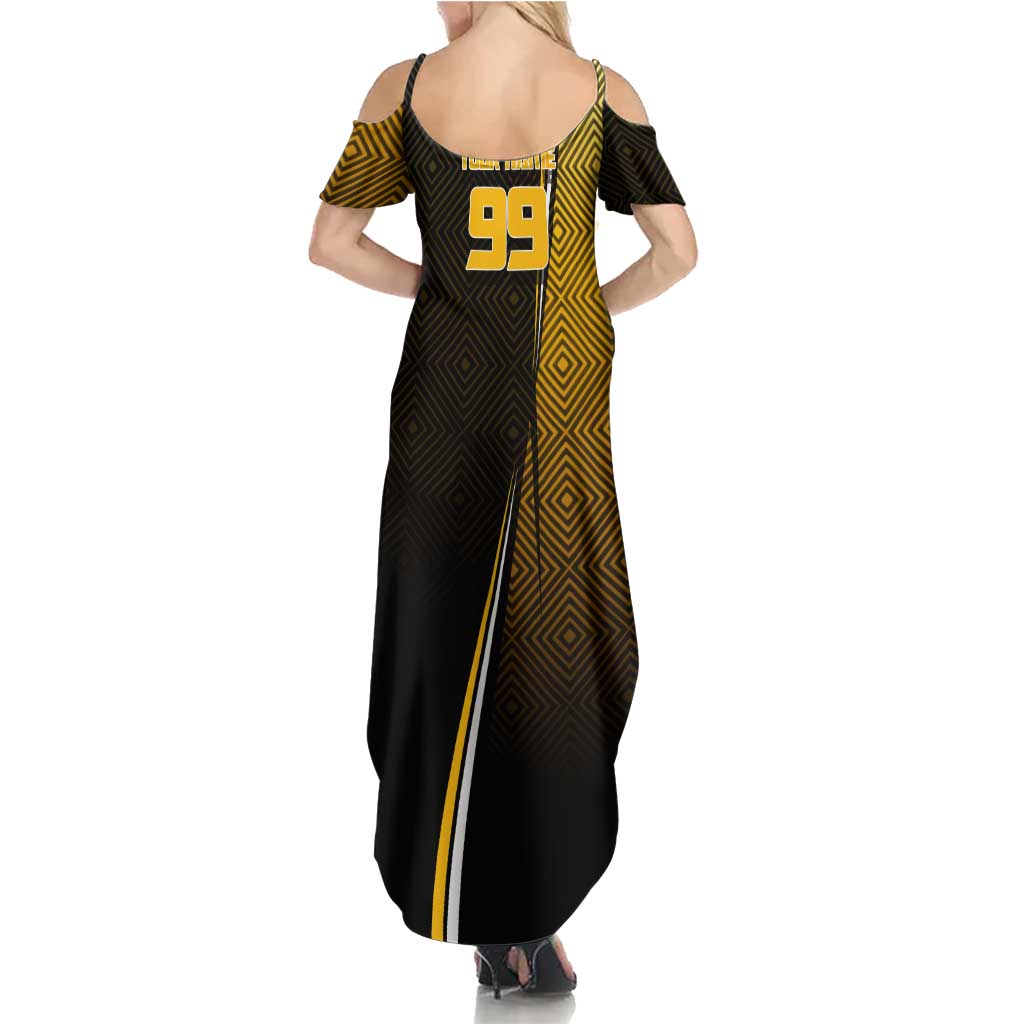 Personalized Noritoshi Kamo Jujutsu Kaisen Family Matching Summer Maxi Dress and Hawaiian Shirt Anime Soccer Theme with Yellow Geometric Design