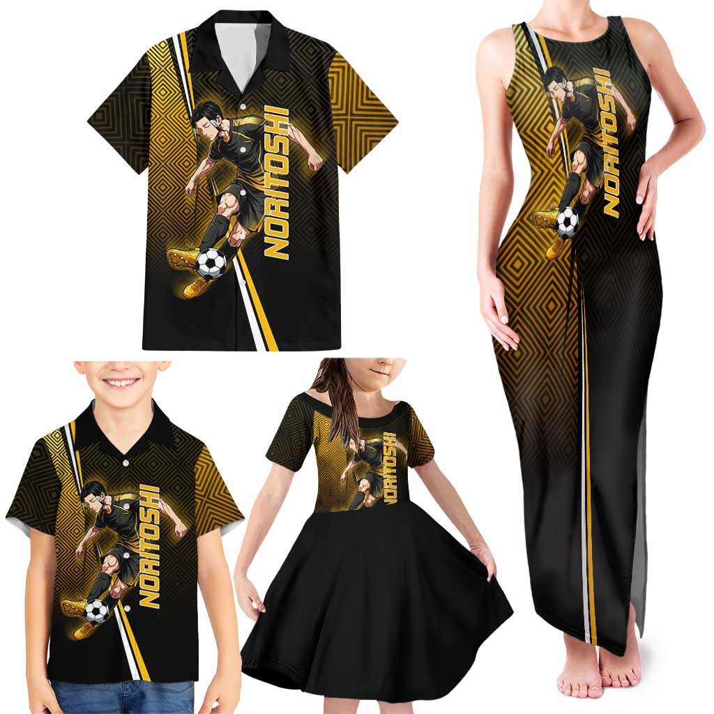 Personalized Noritoshi Kamo Jujutsu Kaisen Family Matching Tank Maxi Dress and Hawaiian Shirt Anime Soccer Theme with Yellow Geometric Design